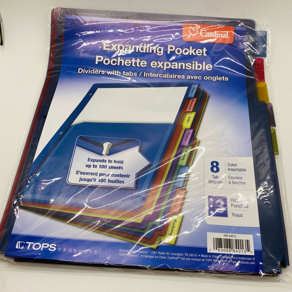NWT Cardinal Expanding Pocket Dividers with Tabs. 8 tabs. 3 hole punched.